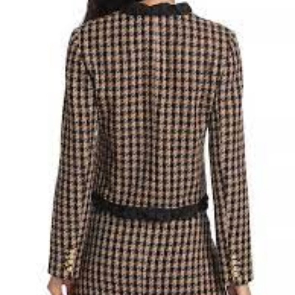 10 Crosby Derek Lam Tweed Checkered Black & Gold Ruffle Blazer size 16 - Picture 4 of 13
